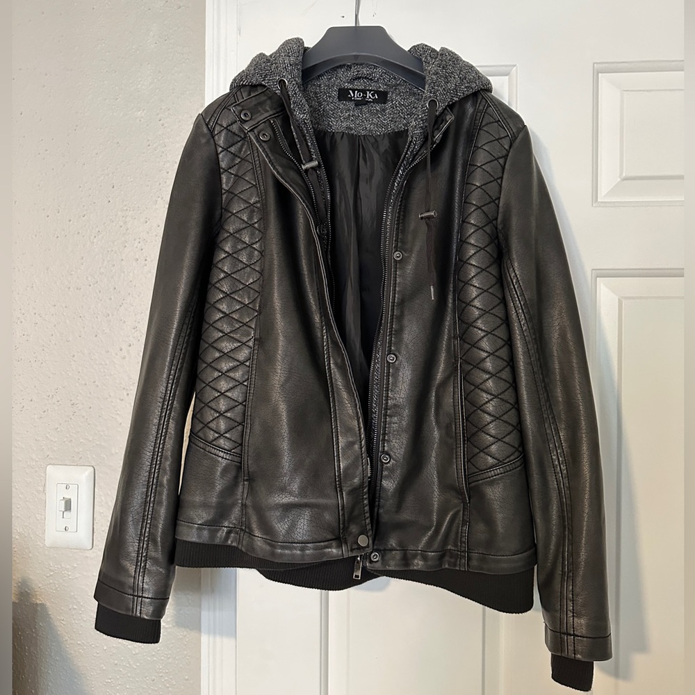 Mo-Ka leather jacket with attached hood